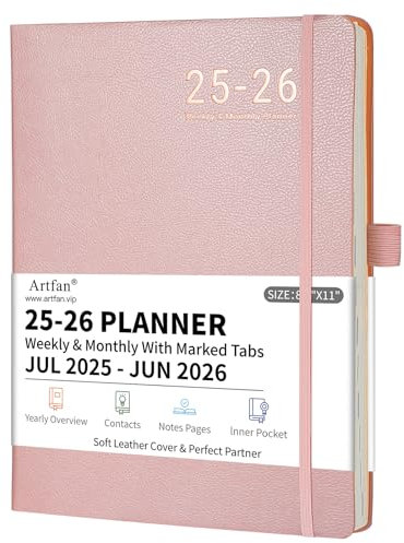 Planner 2025-2026 - JUL 2025 - JUN 2026, Academic Planner 2025-2026, Planner Weekly and Monthly, Leather Cover Calendar Planer with Thick Paper, Back Pocket with Notes Pages, Pink (8.5 x 11)