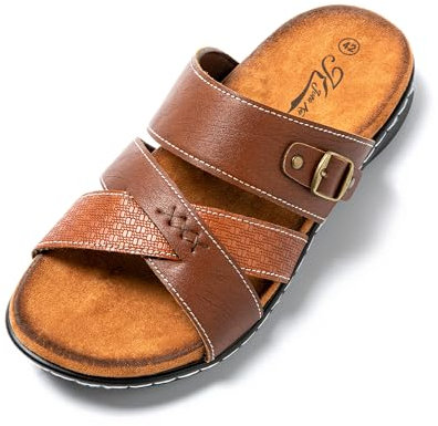 JOMIX Mules Homme Sandales de Plage Tongs Hommes Chaussons d'été Confortables pour Maison Piscine Douche (Brun, 43)