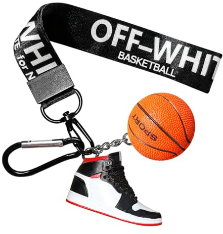 Generisch Stilvoller Basketball-Schlüsselanhänger mit Mini-Sneaker-Schlüsselanhänger und Schlüsselband, tolles Geschenk für Freunde, Kinder, Familien, grau, M