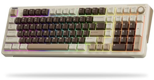 iLovBee B98 Creamy Keyboard with Number Pad, RGB Wireless Gaming Keyboard w/Knob, Bluetooth/2.4Ghz/USB Wired Full Size Mechanical Keyboards for Win/Mac, Gasket Hot Swappable Linear Switches