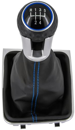 Schaltknauf + Schaltsack Set 5 Gang passend für VW Golf 7 VII, 2012-2021, Plug & Play, Auto Schalthebel Schaltmanschette, mit Rahmen, schwarz - silber