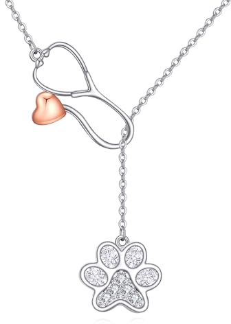 HUKKUN Herz/Kreu/Veterinärtechniker Stethoskop Halskette Sterling Silber Krankenschwester Arzt Schmuck Geschenk für Frauen