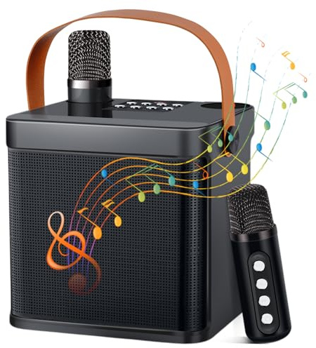 Nsyee Karaoke Machine for Adults and Kids, Mini Portable Bluetooth Speaker with 2 Wireless Microphones, Karaoke Machine Speaker with Voice Changer Effect, For Family Party, Picnics, Kids Gifts, Black