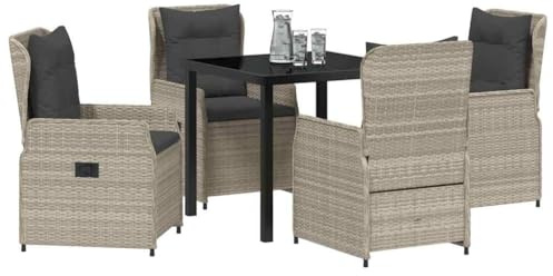 vidaXL Garten Essgruppe 5 pcs Hellgrau Poly-Rattan, Garten und Terrasse, modernes Essset für draußen, verstellbare Rückenlehnen, wetterfestes Möbel, ergonomisches Sitzen