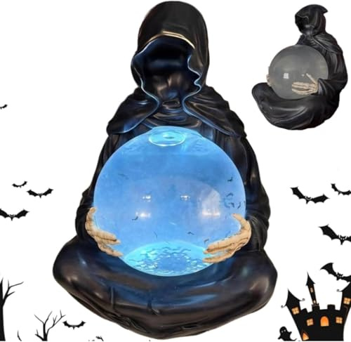 Kristallkugel des Todesgottes, Gothic-Skulptur, schwarzer Sensenmann, Gothic, flüssiger Wasser-Glitzer, schwarzer Sensenmann, Wasser, glitzernd, Halloween-Schneekugel, Tischdekoration (1 Stück)