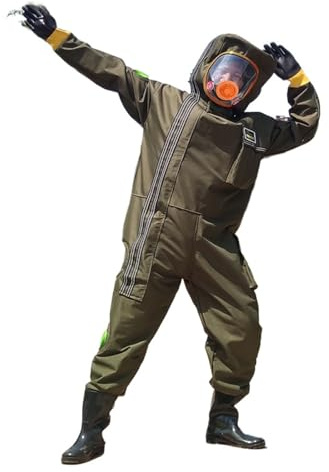 Imkeranzug, Wespenkleidung, Anti-Bienen-Verdickung, kompletter Satz atmungsaktiver, fannder Bienen, Anti-Hornissen-Anzug mit Ventilator, Imker-Ausrüstung, Werkzeug(Green,12V fan XL)