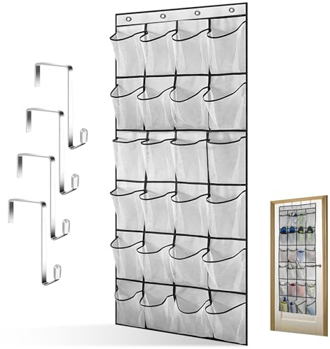 Zapatero Colgante para Puerta con 24 Bolsillos y 4 Ganchos, Organizador de Zapatos Plegable Multifuncional, Zapatera Ahorra Espacio, Bolsa de Almacenamiento Colgante para Dormitorio, Sala Estar, Baño