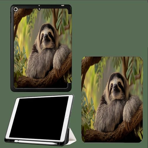 Hülle für iPad 10.2 Zoll Modell 2021/2020/2019 (9./8./7. Generation) mit Stifthalter, ultradünne leichte Schutzhülle, Auto Schlaf/Wach Funktion,Tier Faultier