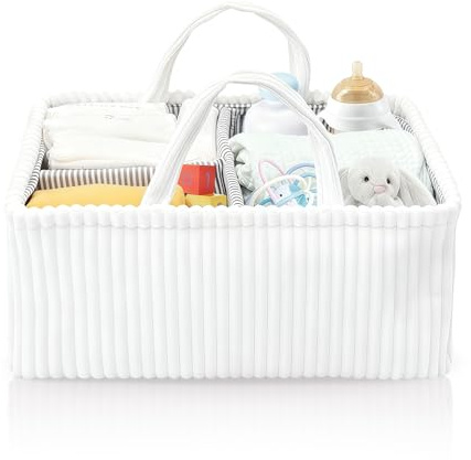 lelewangluo Wickeltisch Organizer, Baby Windel Caddy Korb, Wickeltasche Organizer mit Fächern & Griffen, Cord Wickelkorb Organize r für Babyparty Geschenke (Weiß)