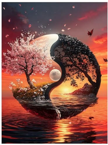 Qiukoo Diamond Painting Erwachsene yin und yang 30x40 cm | DIY Diamond Painting Kits für Erwachsene zum Basteln – Diamant Malerei Set für kreative Freizeit & Haus Dekoration