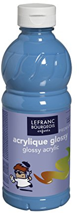 Lefranc Bourgeois Educación, acrílico Glossy, Pintura acrílica para niños, Bote de 500 ML Color Azul Turquesa, Pinturas para niños y Manualidades, para Cualquier Superficie