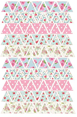 110 Edible Icing Bunting Flags Vintage Shabby Chic Floral Cake Cupcake Topper Weddings, Christenings, Birthdays