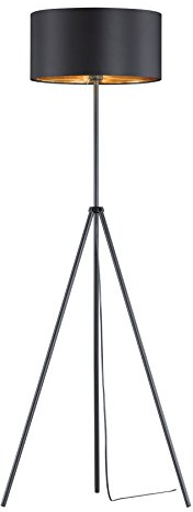 Reality Leuchten Stehleuchte Daniel R40271032, Metall Schwarz matt, Stoffschirm schwarz/goldfarbig, exkl. 1x E27