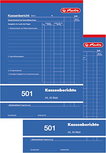 Herlitz Kassenberichtsblock A5, 2 Stück, 50 Blatt