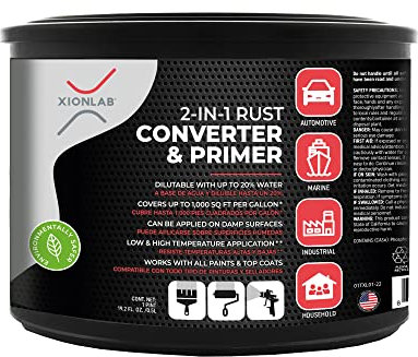 XIONLAB 2 in 1 Rust Converter & Metal Primer - Covers Up to 4X More - Industrial Grade Water Based UV Resistant Rust Reformer - No Top Coat Needed - Rust Inhibitor Works On Damp Surfaces (Pint)