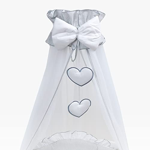 Moskitonetz, Vordach, nur passend für Kinderbett, Babykorb (Herzen), Grau