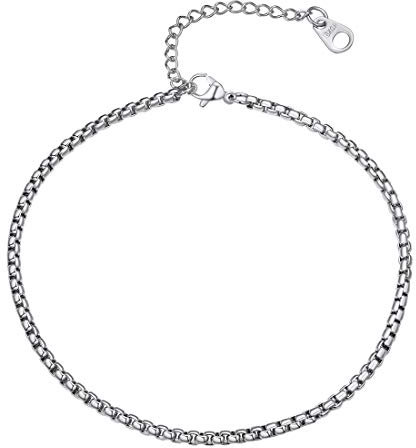 U7 Chaîne de Cheville Femme Acier Inoxydable Bracelet Pieds à Maille Vénitienne Ronde 3mm/23+5cm