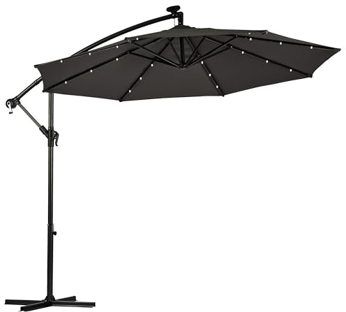 Garden Life Garden Cantilever Solar 24 LED Parasol & Cover Outdoor Umbrella 2.7m Fully Opened Crank Handle Cover Included (Charcoal)
