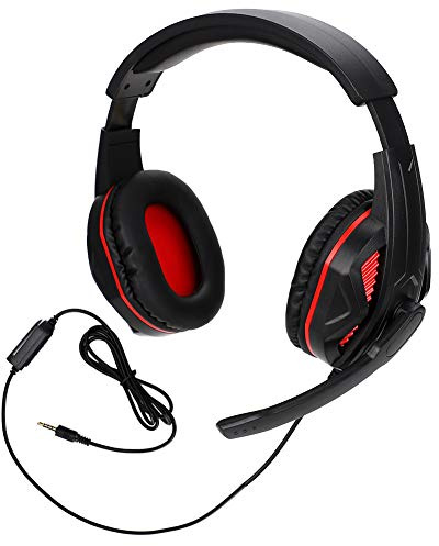 Cosiki Sommerüberraschung Kopfhörer mit Mikrofon, Gaming Headset Kopfhörer mit Mikrofon Wired Earphone für,3.5mm, Over-Ear Gaming Headset für PC (Schwarz Rot)