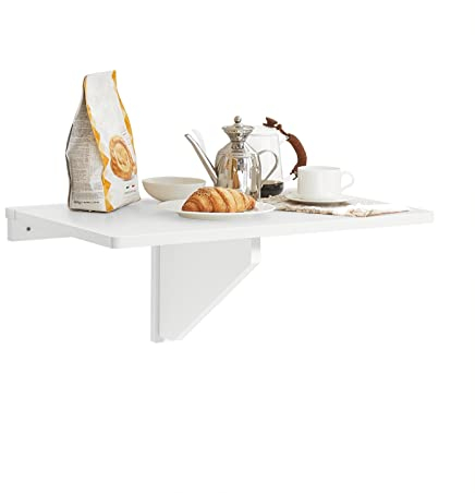 SoBuy Mesa Plegable a Muro, Escritorio Compacto, Mesa de Cocina Plegable, Diseño Salvaspacio, Extensible, Ideal para Espacios Pequeños, Cocina, Oficina, 60x40cm Blanco FWT03-W