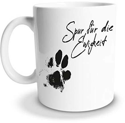 tassenprinter Dog Style Hunde-Tasse 300ml Keramik Kaffee-Tasse als Geschenk für Hunde-Fans Mamas und Liebhaber lustige und süße Motive Spruch Pfote Geburtstag (Spuren-Ewigkeit)