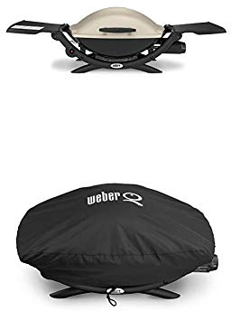 Weber 53060079 Gasgrill Q 2000, Titan, Zündung per Knopfdruck, Abklappbare Seitentische, Balkon Grill + Abdeckhaube für Q200/Q220/Q240 Serie, schwarz
