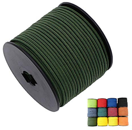 1/8in(3mm) 164ft Nylon Rope Solid Braided Cord 5 Stands Paracord Thin String for Crafts Multipurpose UV Resistant for Tent Garden Clothesline and Outdoor Tarp(Army Green)