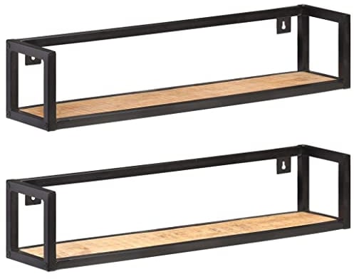 vidaXL 2X Raues Mangoholz Wandregal Industriestil Bücherregal Schweberegal Wandboard Regalbrett Hängeregal Dekoregal CD DVD Regal 80cm