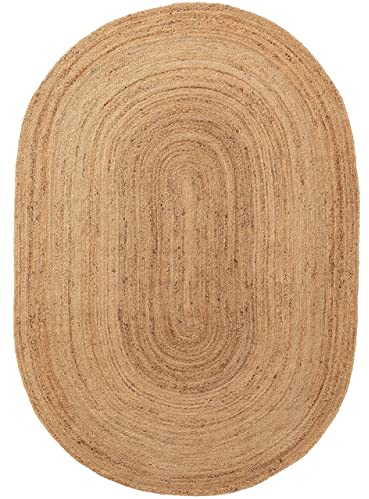 Gifiie Jute Teppich, handgewebt aus 100% Jute – ideal für Wohnzimmer, Schlafzimmer und Flur, perfekt als dekoratives. (Natur, Oval-(90X150) cm)