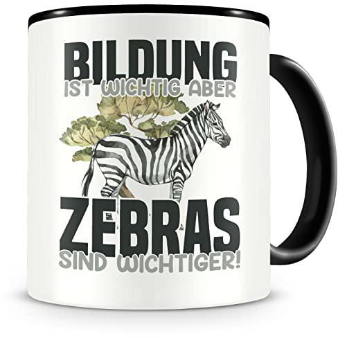 Samunshi® Zebra Tasse mit Spruch Bildung Wichtig Zebras Wichtiger Geschenk für Zebra Fans Kaffeetasse Lustige Tassen zum Geburtstag schwarz Keramik 300ml