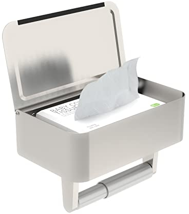 WZKALY Toilet Paper Holder with Shelf, Flushable Wipes Dispenser & Storage Fits Any Bathroom, Keep Your Wet Wipes Hidden, Stainless Steel Wall Mount Bathroom Organizer-(Brushed Nickel, Regular roll)