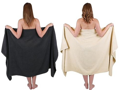 Betz Badetuch 2 Stück Set groß XXL Badetücher Saunatuch Dresden 100% Baumwolle Größe 100 cm x 200 cm dunkelgrau-Sand