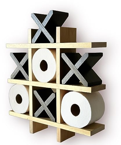 Tic Tac Toe, porta carta igienica, organizer per bagno, decorazione da parete per bagno in fattoria, mensola da parete per bagno, decorazione bohémien, mensola da parete sospesa per WC, porta carta