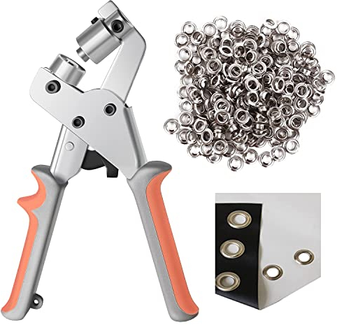 Ösenzange Set mit 500 Stück Ösen (Innen-Ø 10mm), Hand-Ösen-Setzwerkzeug, Lochzangen-Set für Planen, Stoffe, Leder, Gürtel, Markisen und Karton