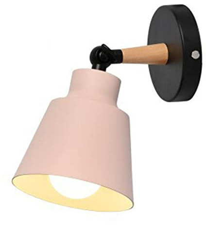 Mengjay E27 Wandleuchte Skandinavisch Makaron Holz für Schlafzimmer Deko | 180° drehbarer Lampenkopf; matte Metallabschirmung mit Holzmaserung; passend für Flur Studie Diele; einfache Wandmontage