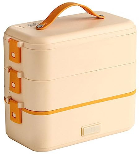 Electric Lunch Box, Warm Lunch Box for Adults, Portable Food Warmer for Car/truck/home Self-heating Box with 304 Stainless Steel Container, Plug In Lunch Box (Orange,L)