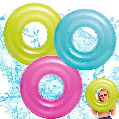 3Pcs Bouée Bleu&Rouge&Jaune Enfant 76cm pour 6-12 Ans, Gonflable Inflateable pour Piscine, Bouée Gonflable de Tube, Anneau de Natation, Décoration pour Fête de Plage Partie Jeux Vacances