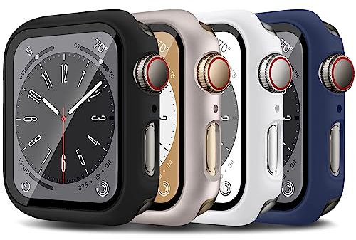 LEIXIUER 4 Pezzi Cover Compatibile con Apple Watch 38mm 40mm 41mm 42mm 44mm 45mm,Proteggi Schermo in Vetro temperato protettiva per iWatch SE Serie 9 8 7 6 5 4 3 Case