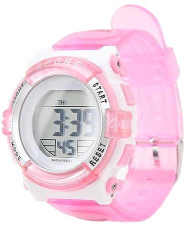 VGEBY Digitale Chronographenuhr, Mädchen-Studentin, Elektrisch, Wasserdicht, PU-Armband für Schwimmsport, mit Buntem Nachtlicht-Alarm (Rosa)