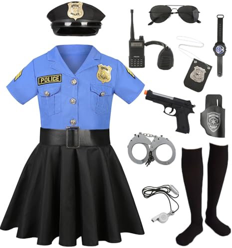 Costume da Polizia di Lusso per Bambini - Set Ufficiale per Carnevale, Festa a Tema, Halloween - Attrezzature Giocattolo Blu e Nero C029M