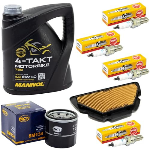 Wartungspaket Öl 4 Liter + Luftfilter + Ölfilter + Zündkerzen für Yamaha YZF-R1 1000 RN12 Baujahr 2004-2006