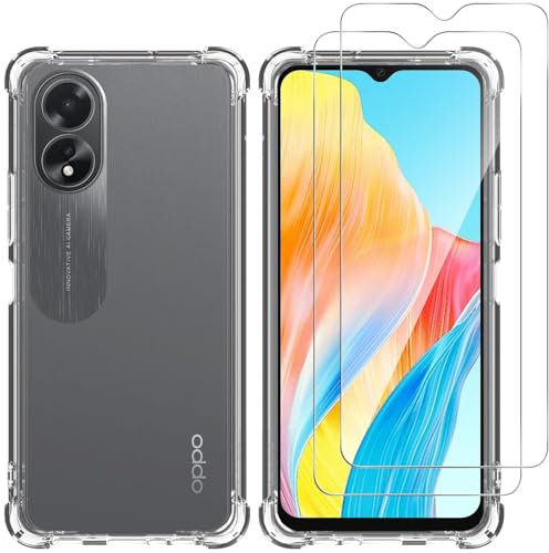 XunyLyee Cover per Oppo A18 4G / Oppo A38 4G 6.56 con 2x Vetro Temperato Pellicola Protettiva, Morbido TPU Silicone Bumper Cover Antigraffio Custodia - Trasparente