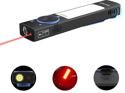 Ycbright YC8001 Rechargeable Flat Flashlight, 1000 High Lumens EDC Flashlight and LED Lights Red Beam Combined, Buzzer, Suitable for Outdoor Use, Hiking