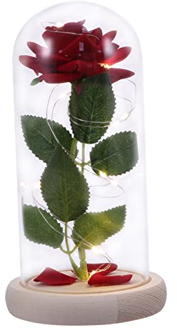 Cabilock 1 Pc Rosa de Cristal Rosas Artificiales Rosa en Vaso Flores Artificiales decoración de Flores de simulación cúpula de Cristal de Flor de simulación Vidrio