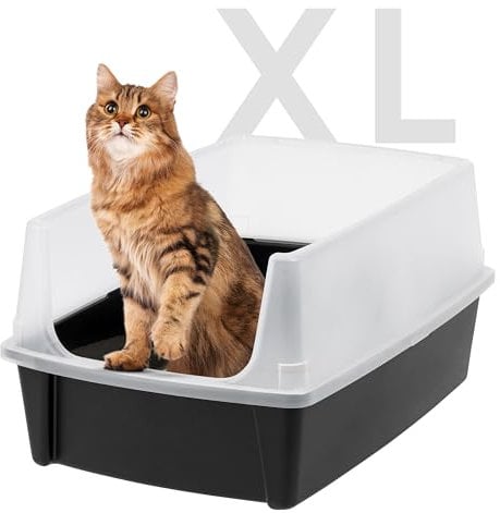 Iris Ohyama Offene Katzentoilette XL, Große Katzenstreubox ohne Deckel, Hoher Rand, Einfach zu Reinigen, Spritzschutz, Für Große Katzen & Kätzchen, BPA-freier Kunststoff