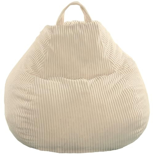 Bananair - Pouf Poire en Velours Côtelé – Doux, Confortable, Facilement Transportable & Housse Lavable – Gros Pouf Salon/Chambre pour Adulte, Ado, Enfant (105 x 85 cm, Blanc cassé)