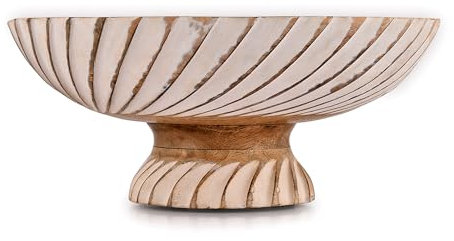 Indus Lifespace Fruit Bowl Mango Wood Fruit Bowl Pedestal Bowl for Table Décor,for Kitchen Counter Pedestal Fruit Bowl, Dried Fruit (30.48cm x 30.48cm x 12.06cm)