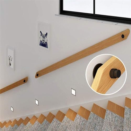 LQSYBHD 30-140cm Holz Treppenhandlauf, Buche, Geländer Handläufe für Treppen, Innen Treppengeländer Holz, Mit Stabilen Halter Aus Schwarzer Schmiedeeisen, Wandhandlauf Wand Treppe(Size:3.3ft/100cm)