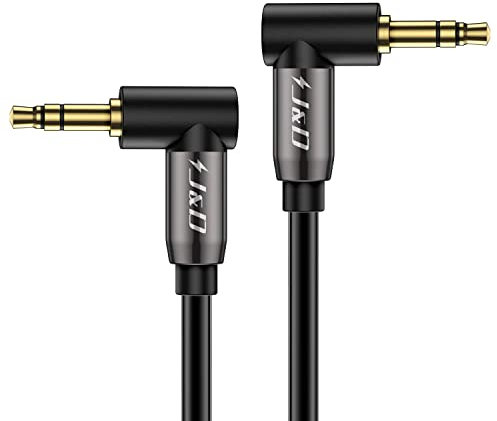 J&D Goldbeschichtet 3,5mm Stereo Audio Aux Kabel 90° Rechter Winkel Kompatibel für iPhone und die meisten Telefongeräte, Lautsprecher und alle andere Geräte, 4.9 Meter