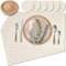 Mahewa® 6er Set Premium Tischset aus Leder-Imitat - Kunstleder Platzset abwaschbar und wasserdicht - Platzdeckchen Telleruntersetzer in Lederoptik (Cremebeige, Eckig mit Halter)